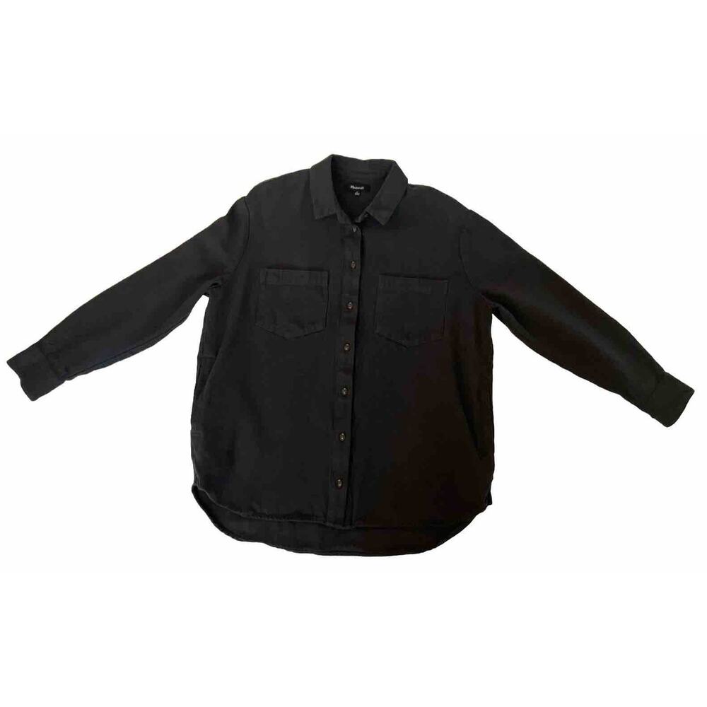 MADEWELL Button-Down Shirt Drapey Moleskin Gray Side-Seam Pockets Size Medium